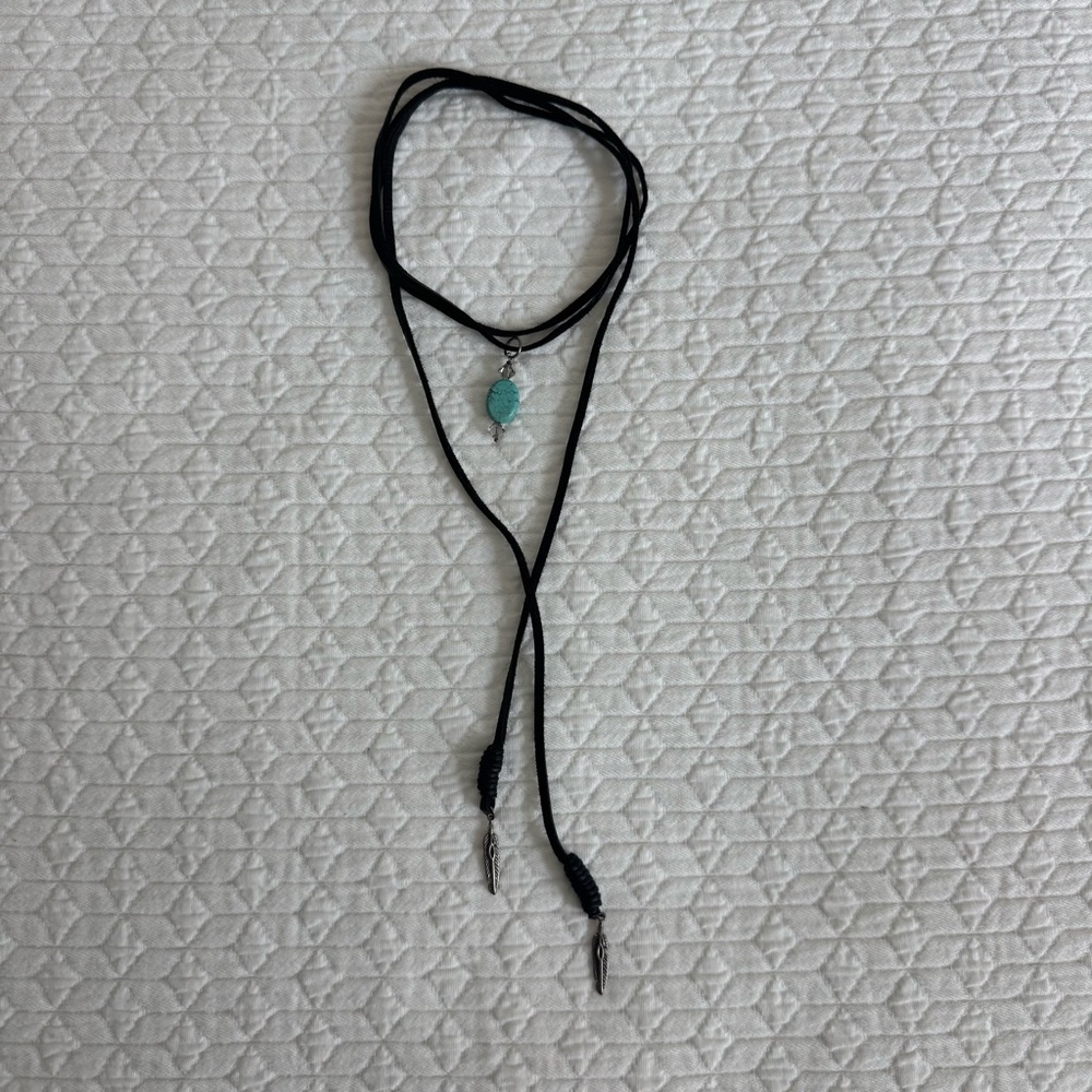 Black Leather and Turquoise Necklace